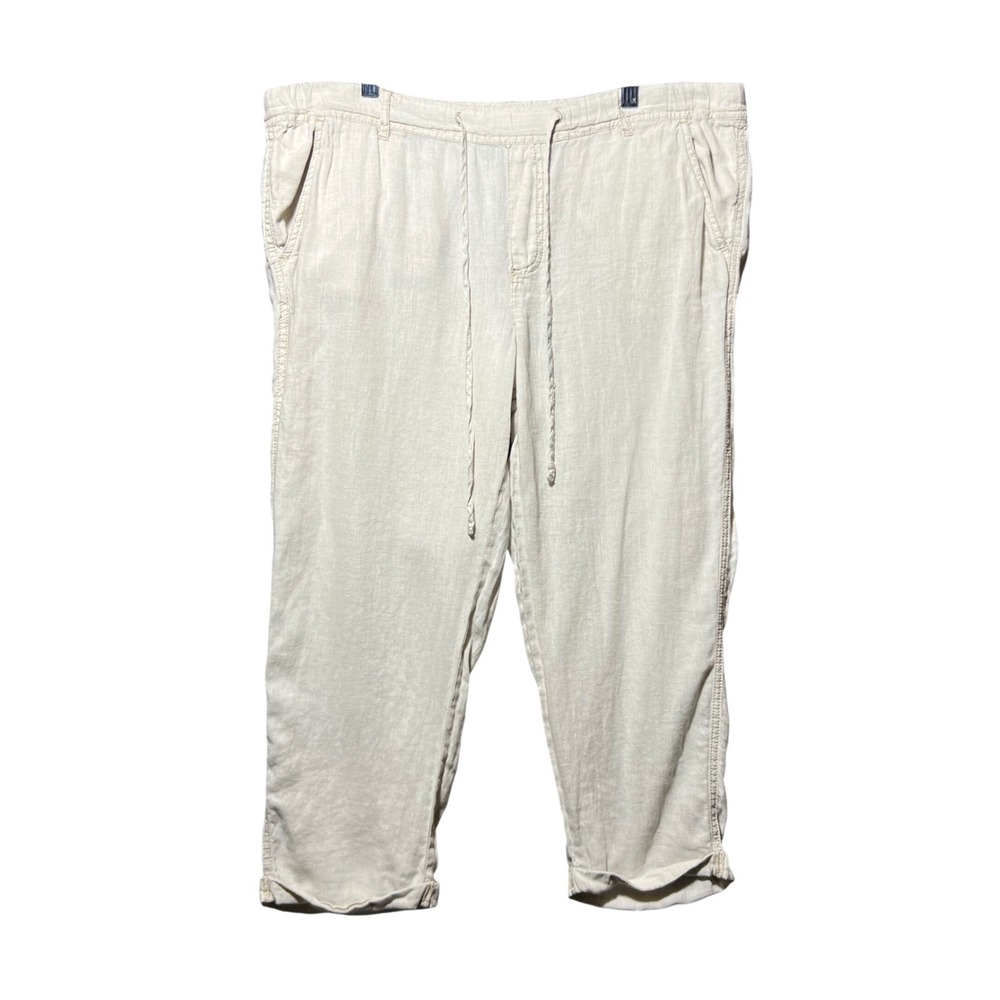 Caslon 100% Linen Pants Women M Beige Waist Drawstring Cropped Casual